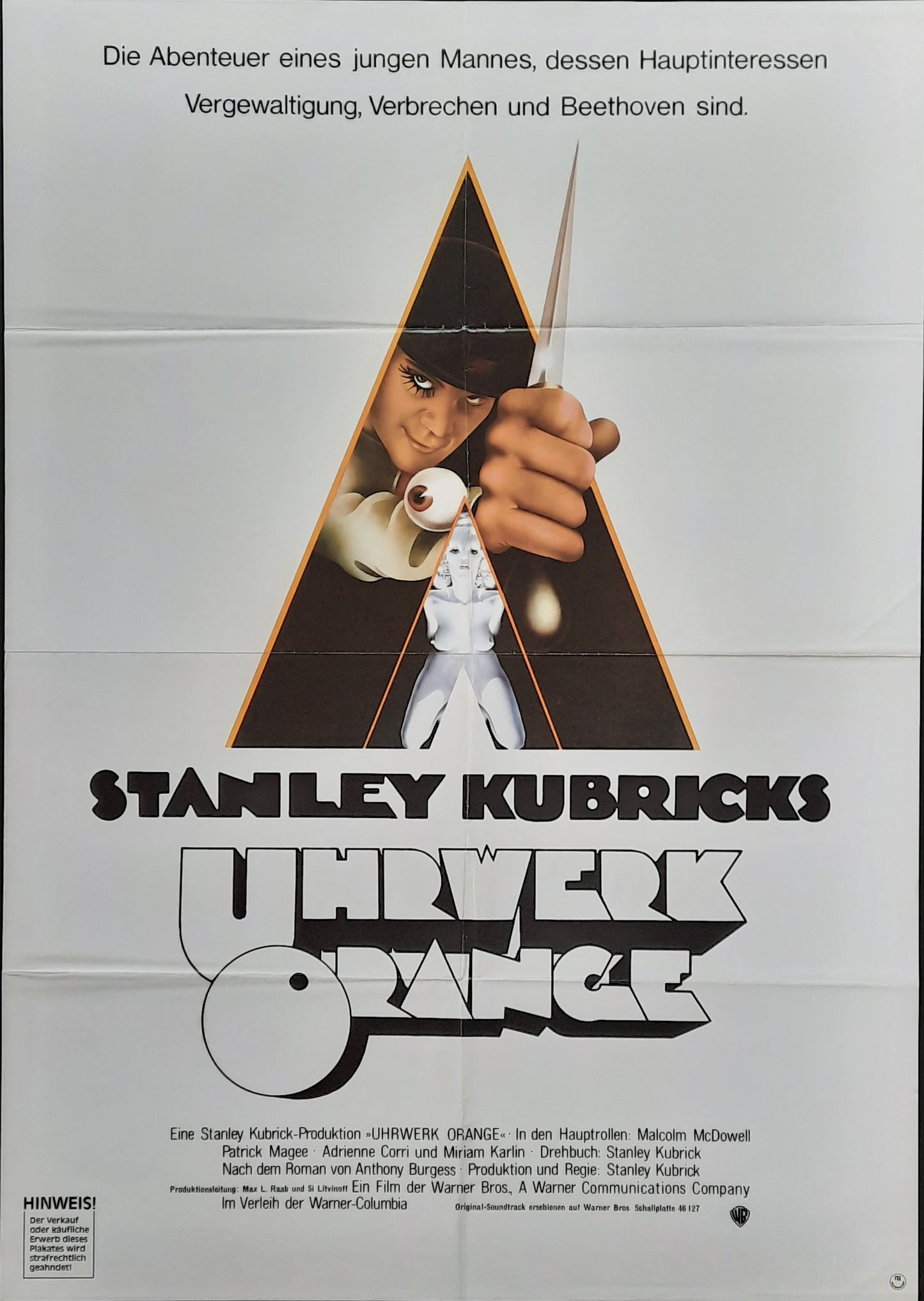CLOCKWORK ORANGE Original Movie Poster Re-1988 (1972) Stanley Kubrick German 1-Sheet