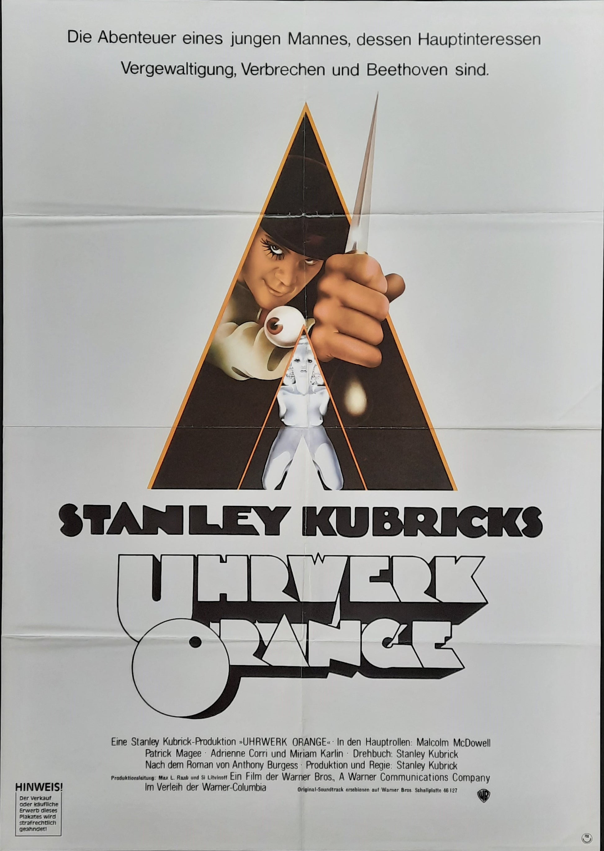 CLOCKWORK ORANGE Original Movie Poster Re-1988 (1972) Stanley Kubrick German 1-Sheet