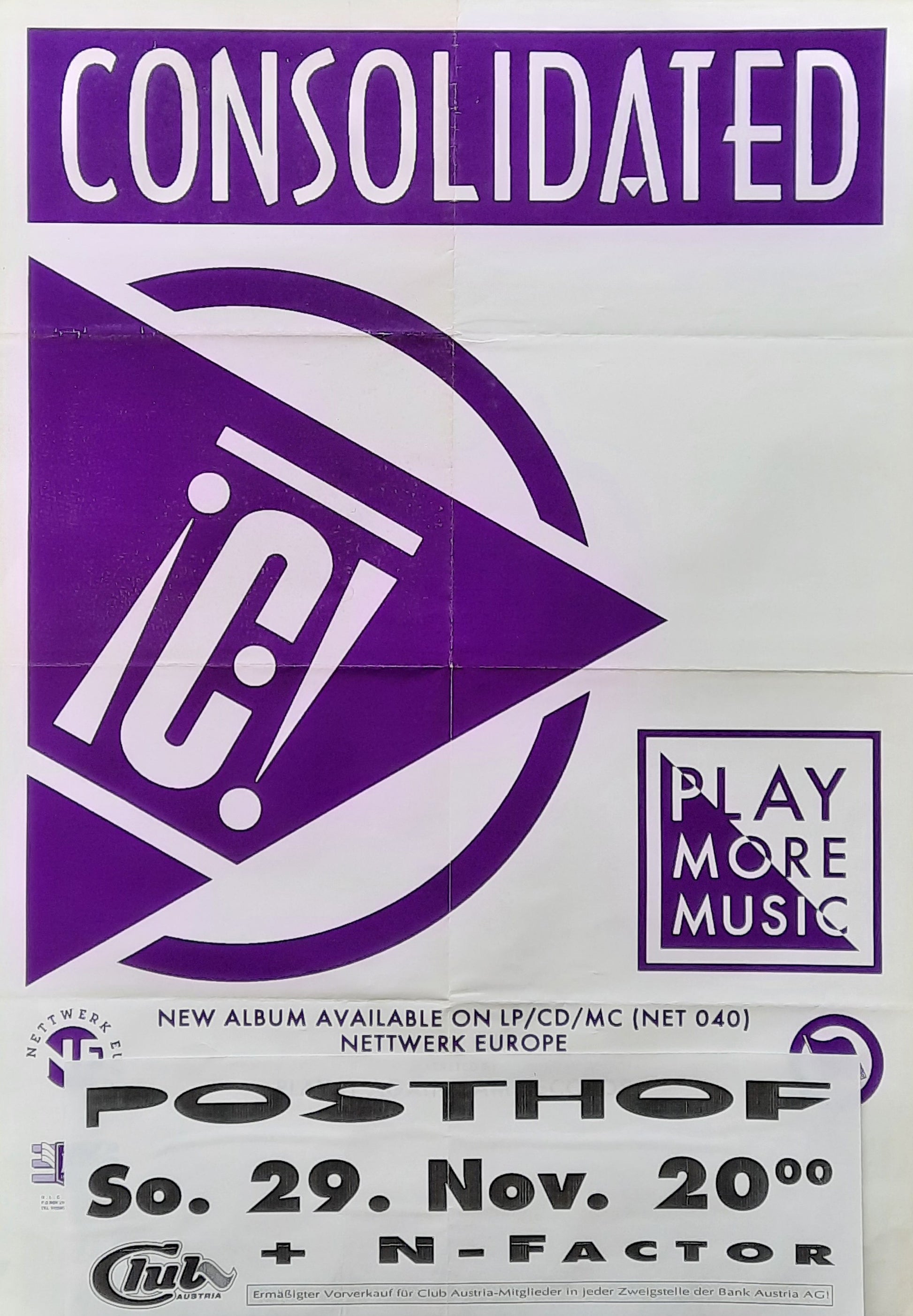 CONSOLITATED Original Concert Poster November 29, 1990 Linz Austria