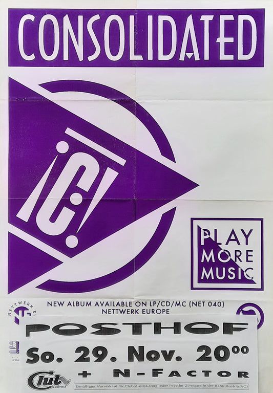 CONSOLITATED Original Concert Poster November 29, 1990 Linz Austria