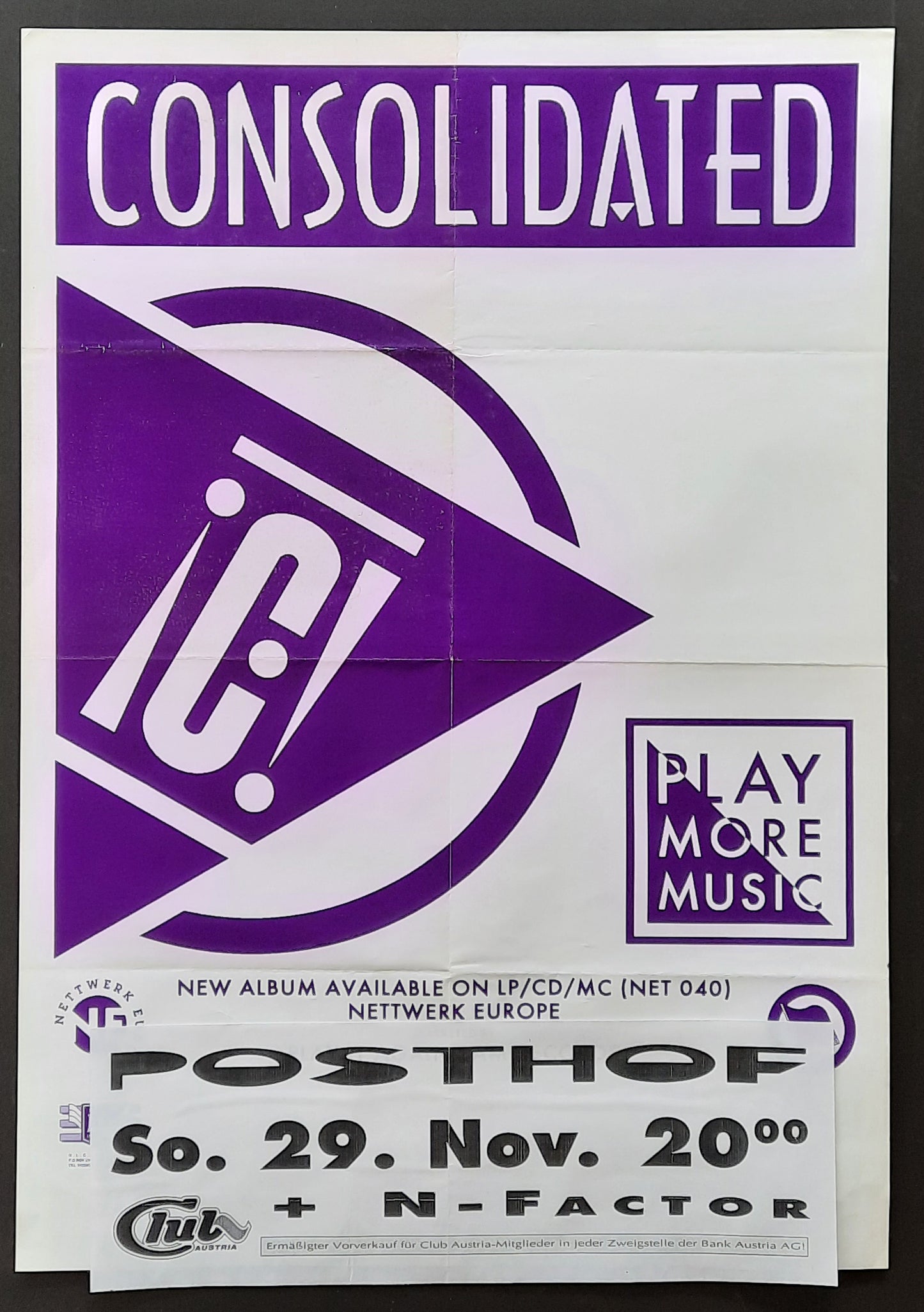 CONSOLITATED Original Concert Poster November 29, 1990 Linz Austria 1