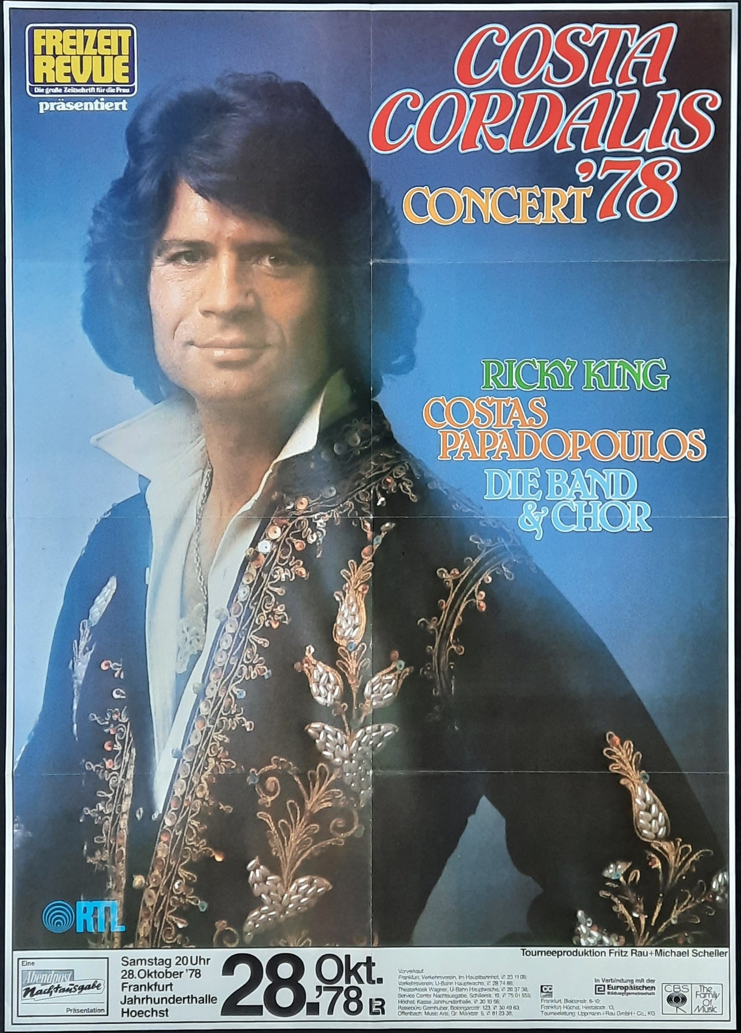 COSTA CORDALIS Original Concert Poster October 28, 1978 Frankfurt Germany