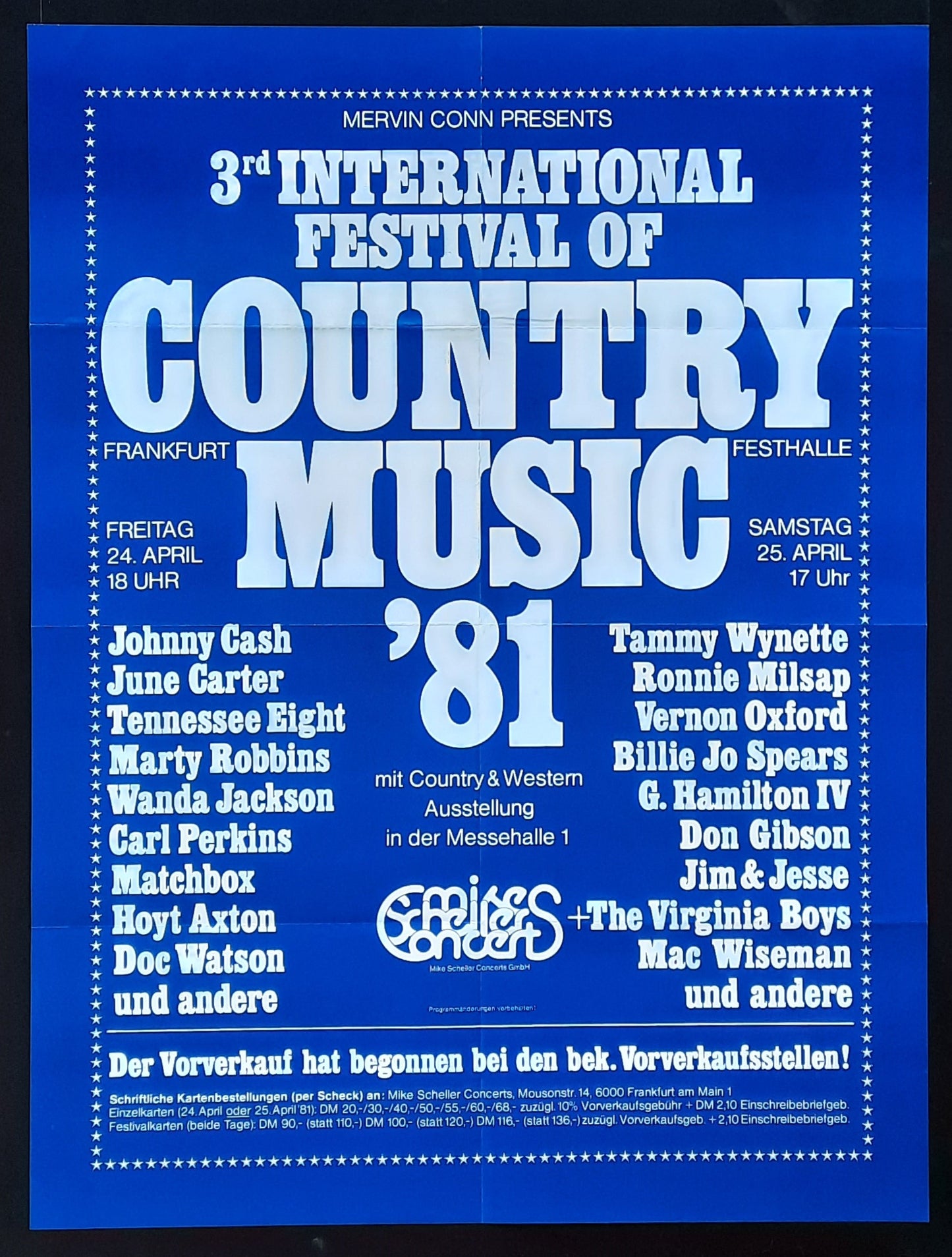 COUNTRY MUSIC FESTIVAL Original Concert Poster 1981 April 24, 1981 Frankfurt Germany CASH CARTER PERKINS