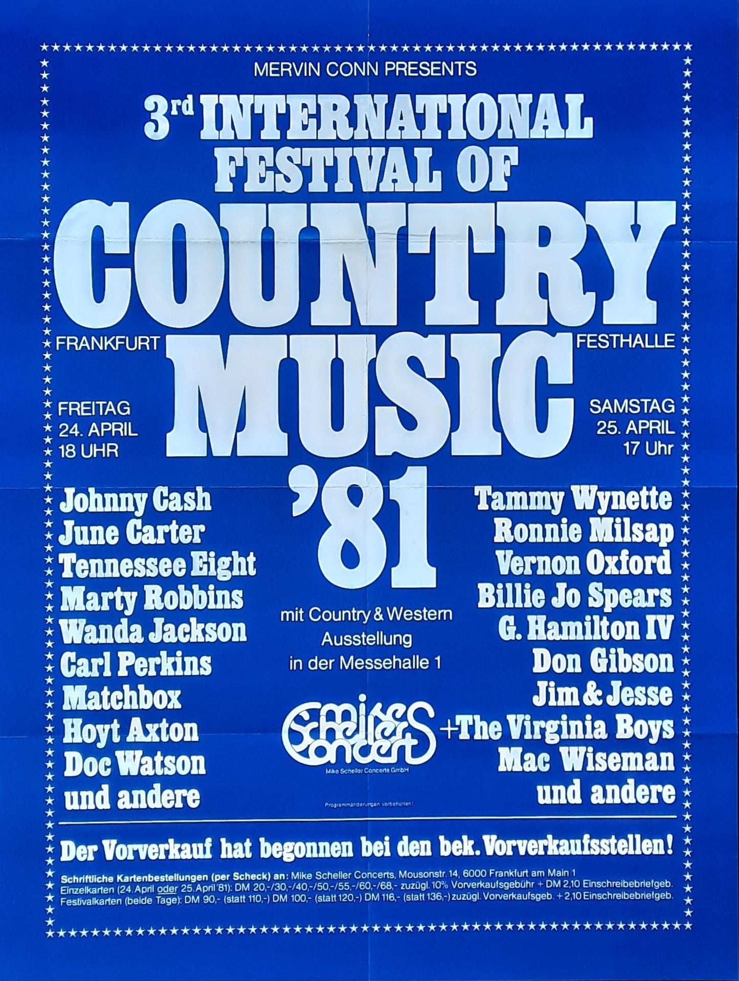 COUNTRY MUSIC FESTIVAL Original Concert Poster 1981 April 24, 1981 Frankfurt Germany CASH CARTER PERKINS