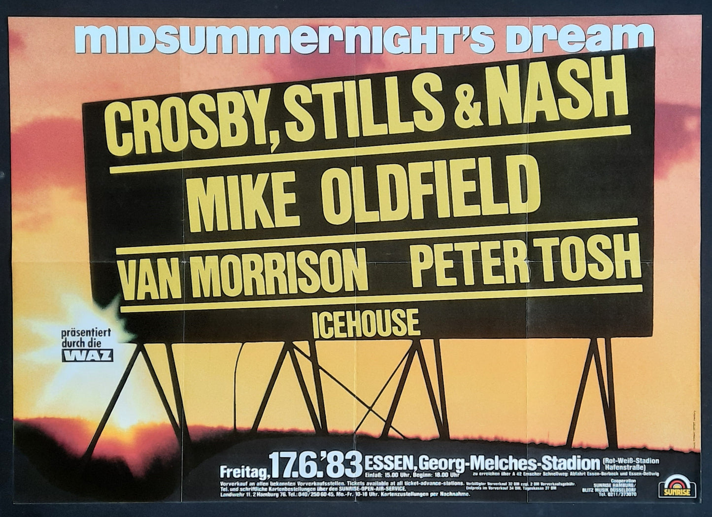 CROSBY STILLS NASH OLDFIELD VAN MORRISSION TOSH Original Concert Poster 1983 Essen Germany Midsummernights Dream Festival