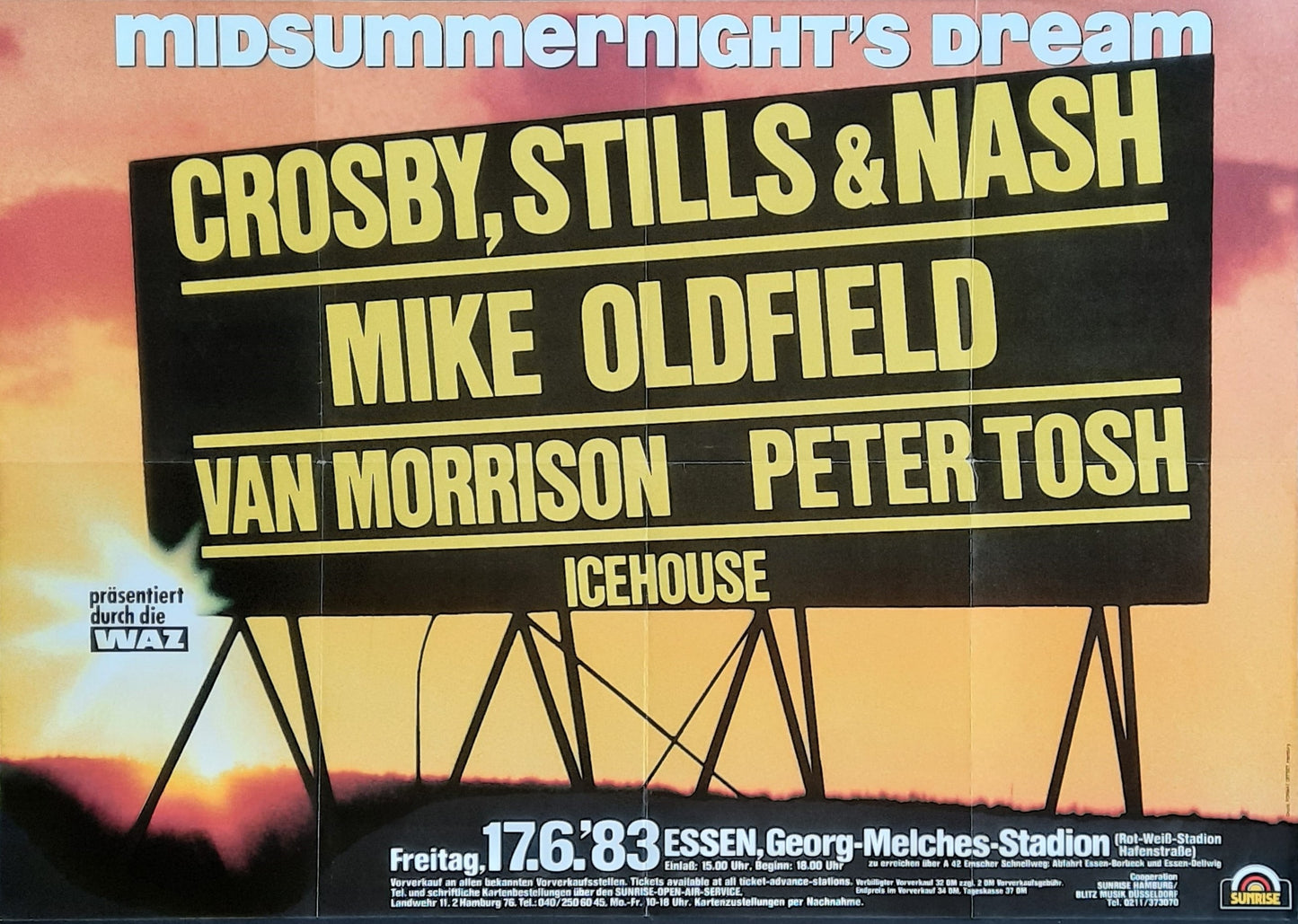 CROSBY STILLS NASH OLDFIELD VAN MORRISSION TOSH Original Concert Poster 1983 Essen Germany Midsummernights Dream Festival 1