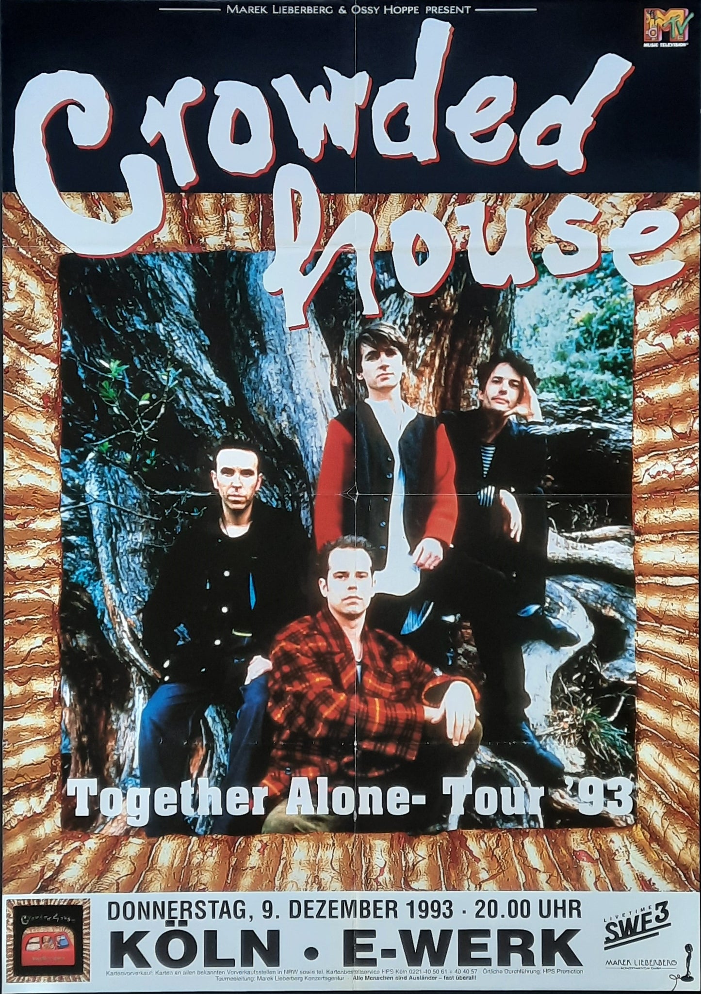 CROWDED HOUSE Original Concert Poster December 9, 1993 Cologne Germany