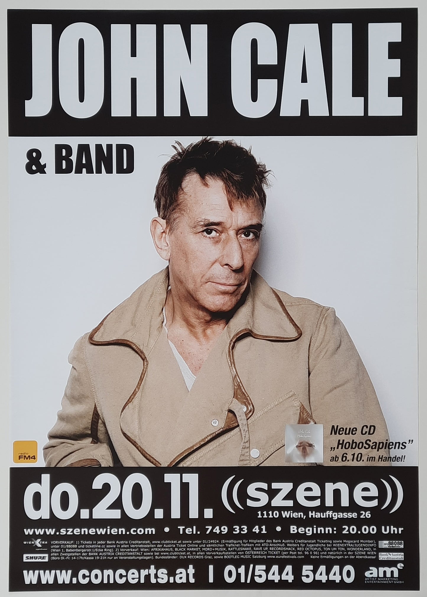 JOHN CALE 2003 Concert Poster Nov 20th Vienna Austria 1st print