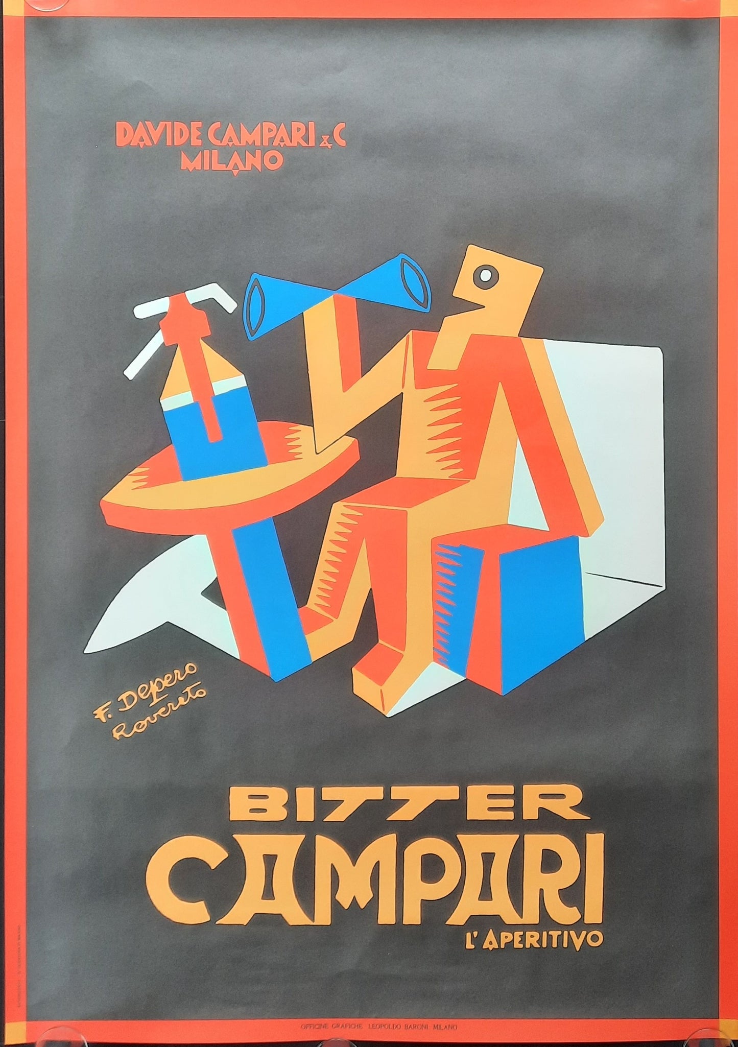 BITTER CAMPARI 1960s Advertising Poster by Fortunato Depero, Italy 27 x 38 inch