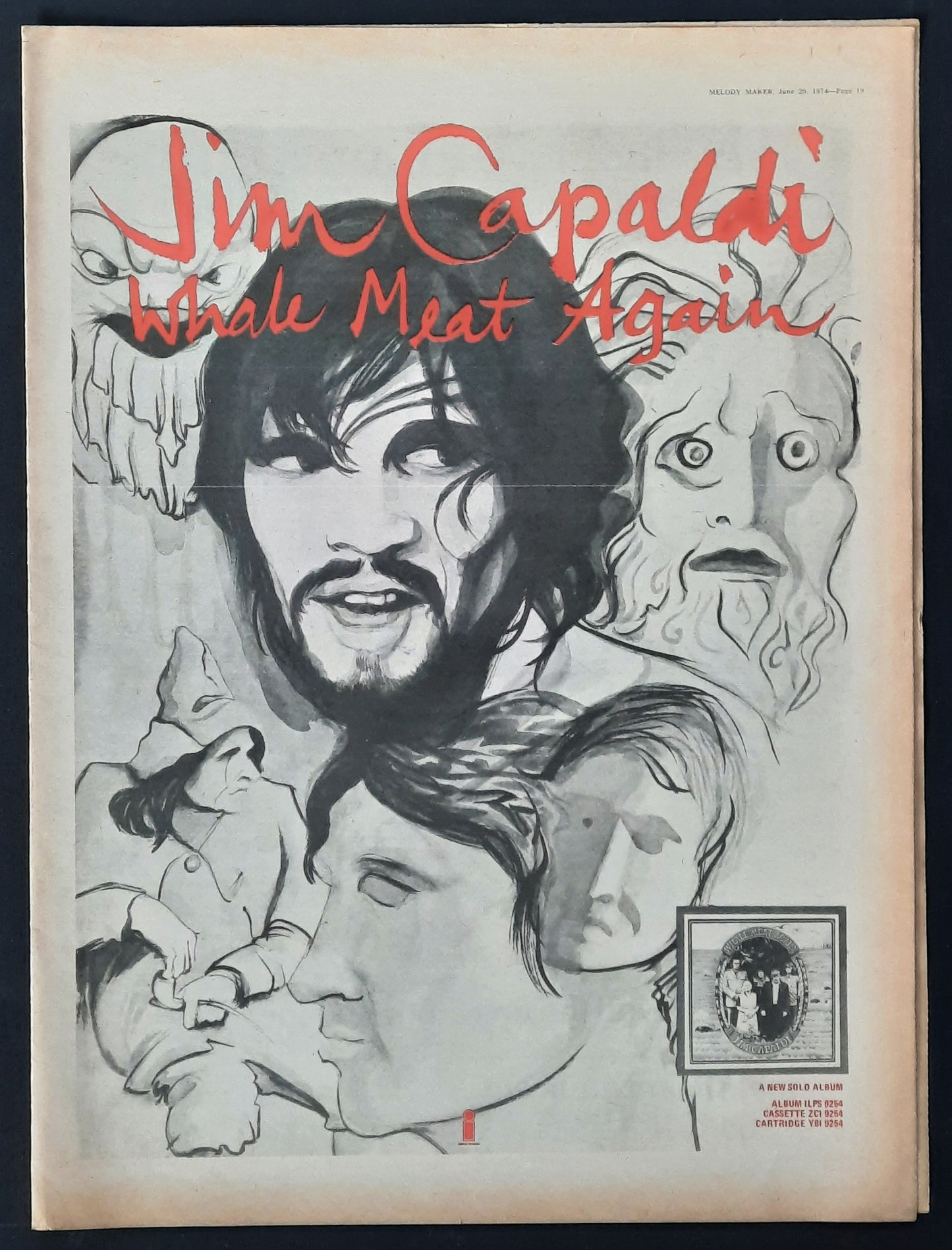 JIM CAPALDI 1974 Poster/Press Ad Album "Whale Meat Again"