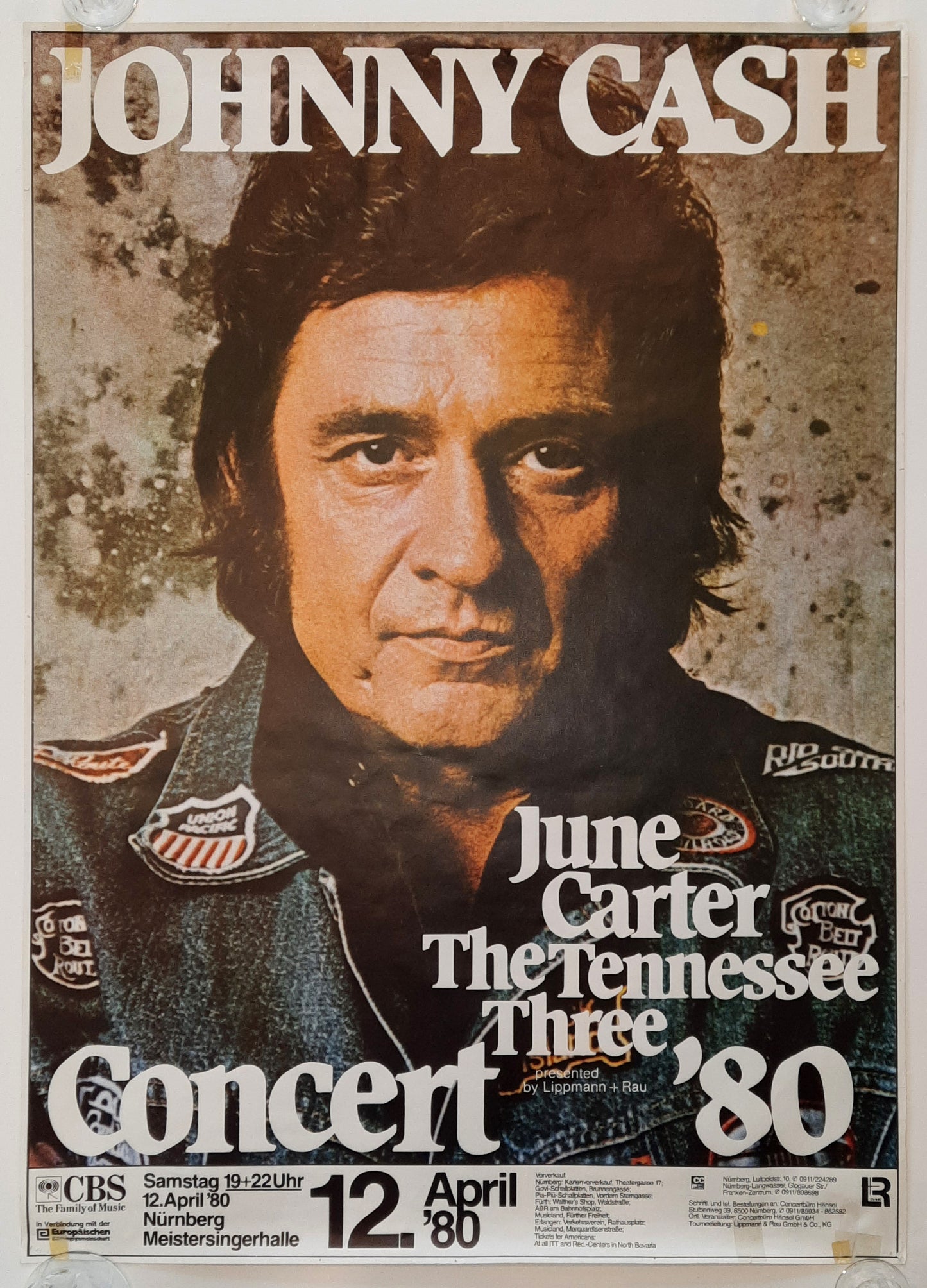 JOHNNY CASH 1980 Concert Poster Apr 12th Nürnberg Germany 1st print