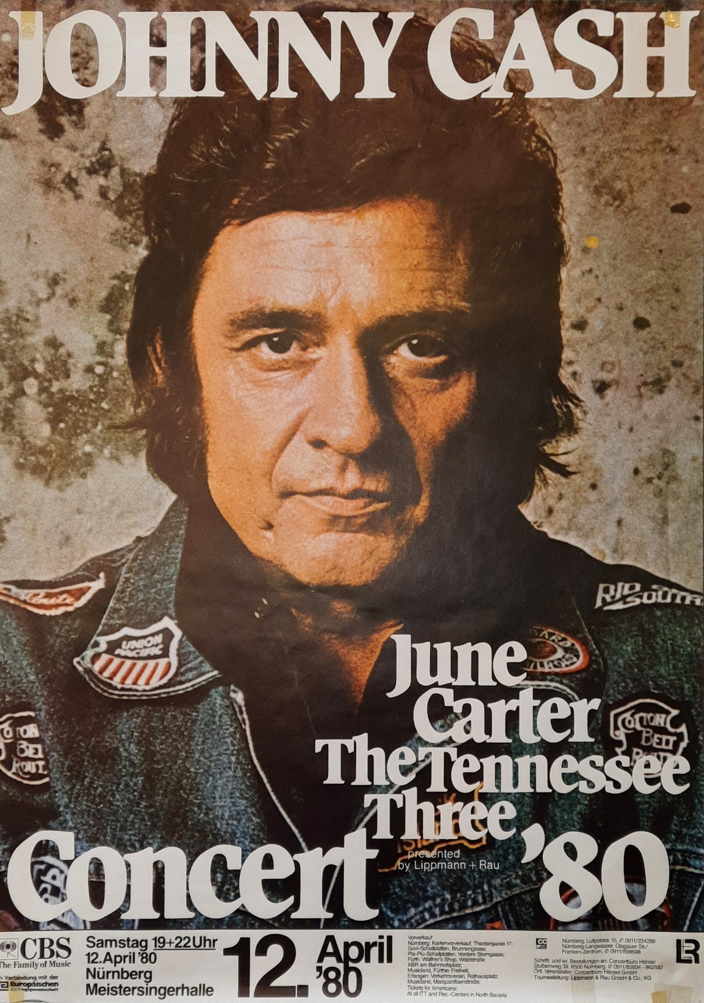 JOHNNY CASH 1980 Concert Poster Apr 12th Nürnberg Germany 1st print