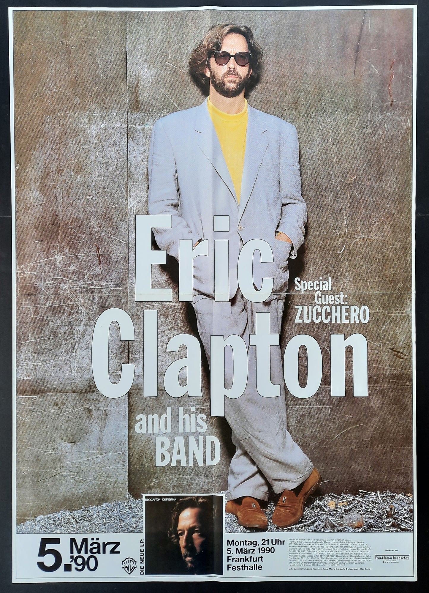 ERIC CLAPTON 1990 Concert Poster Frankfurt Germany 1st print! SUBWAY POSTER!