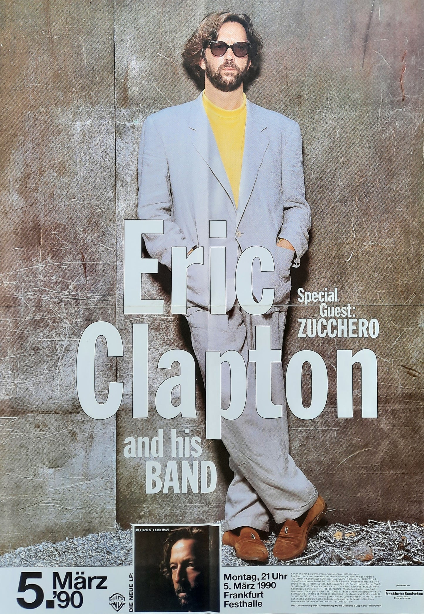 ERIC CLAPTON 1990 Concert Poster Frankfurt Germany 1st print! SUBWAY POSTER!