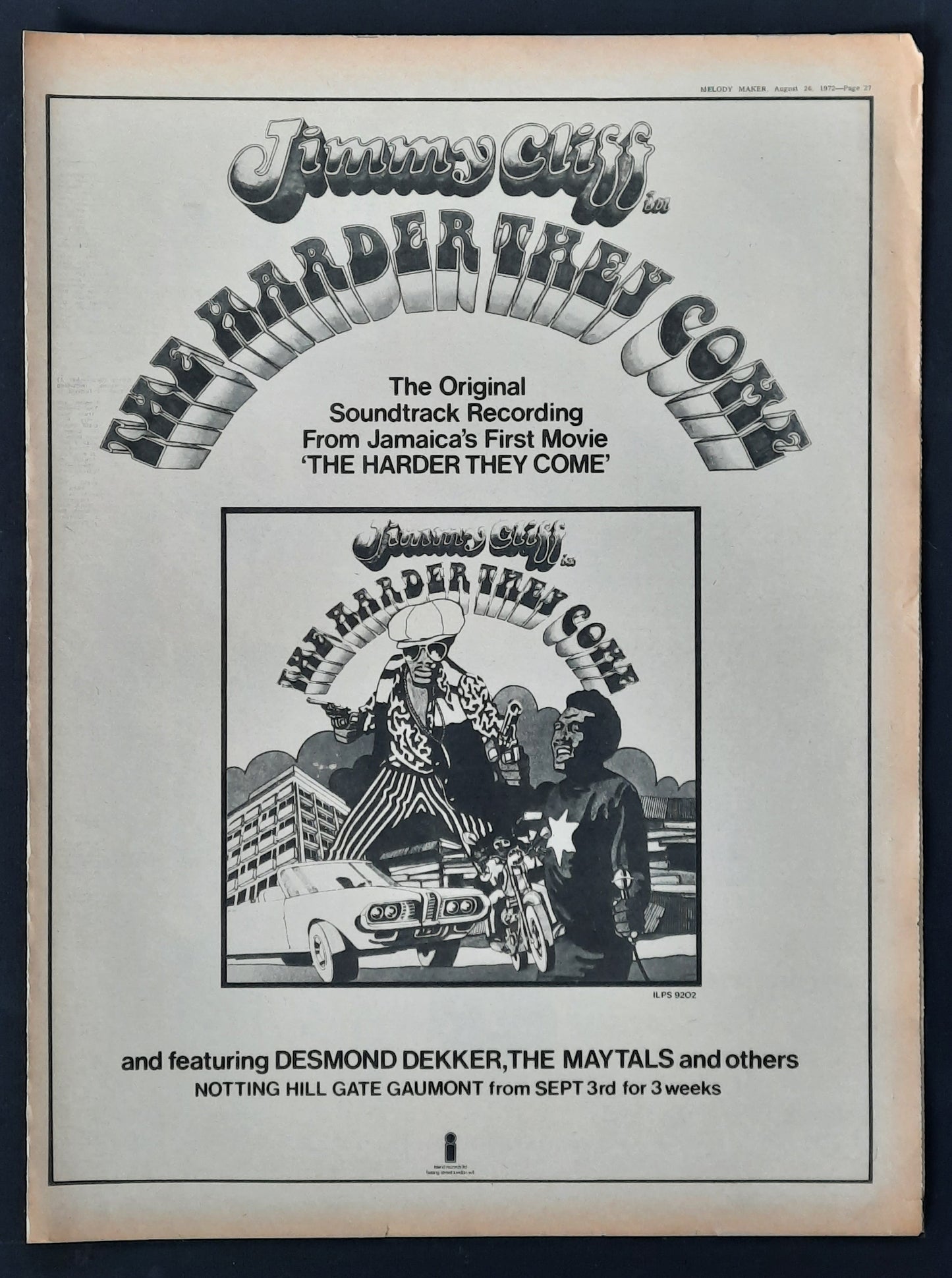 JIMMY CLIFF 1972 Poster/Press Ad Album "The Harder They Come"