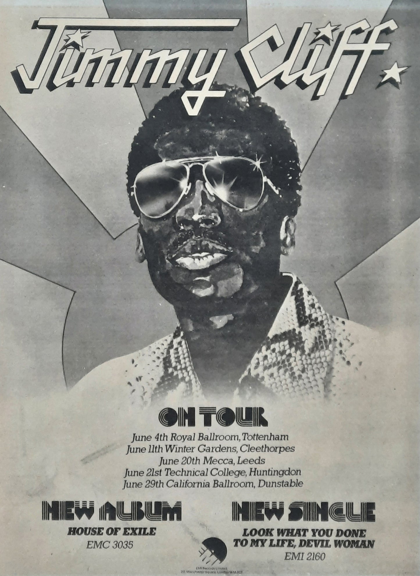 JIMMY CLIFF 1972 Poster/Press Ad UK Tour "House Of Exile"