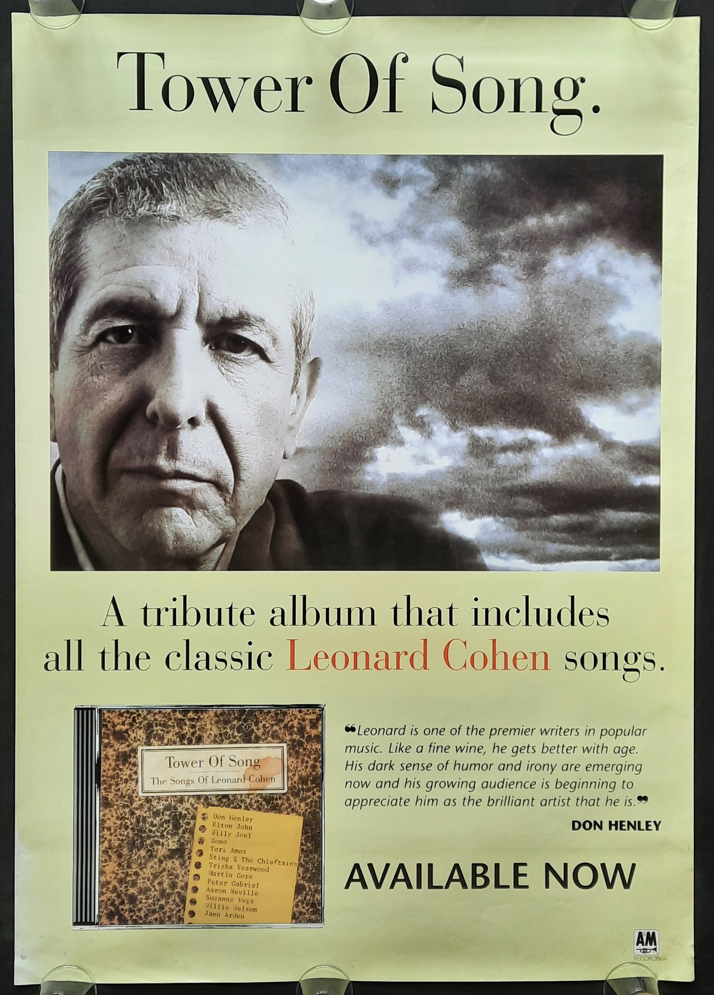 LEONARD COHEN 1994 Promotion Poster Album "Tower Of Song" 1st Print