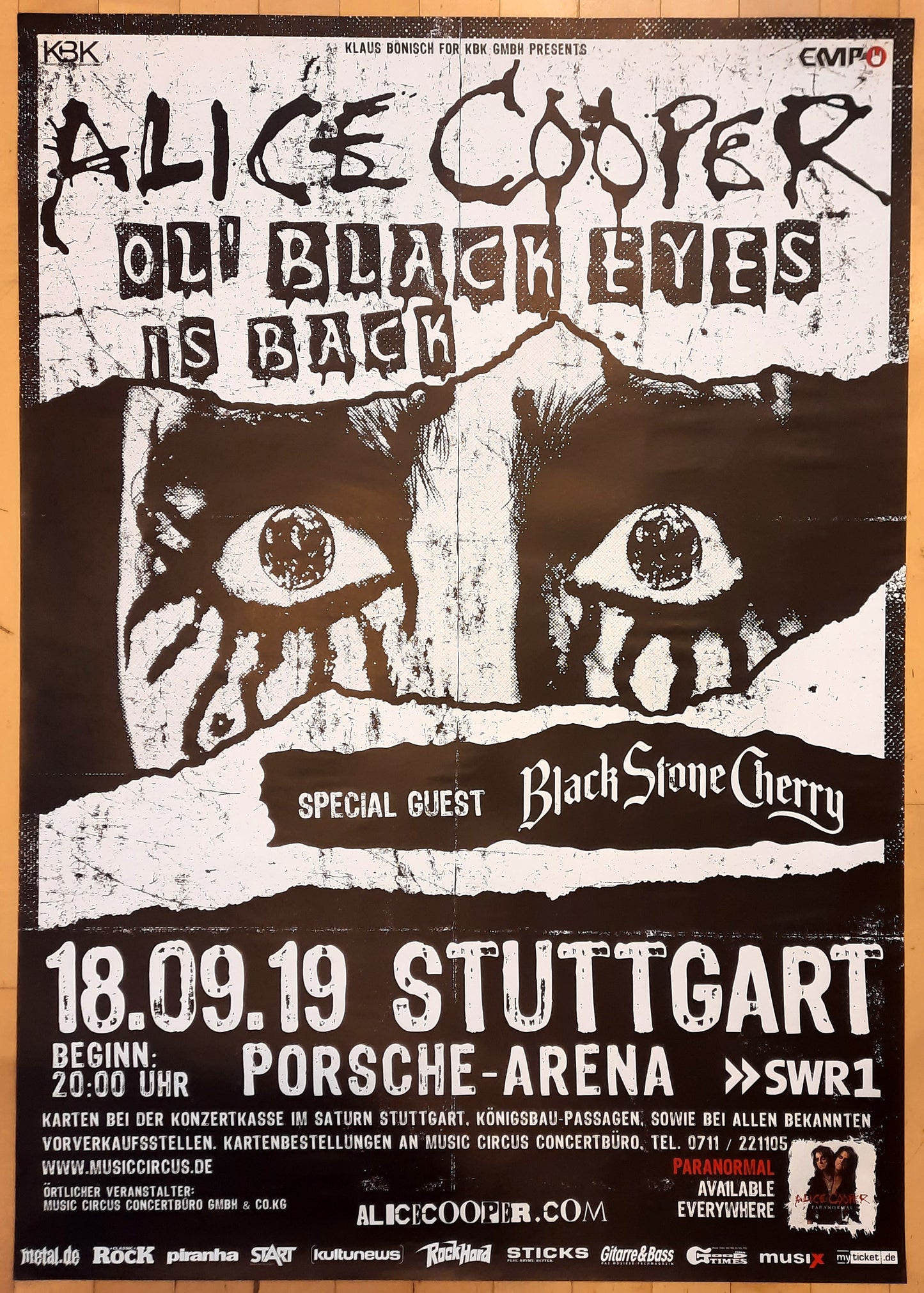 ALICE COOPER 2019 Concert Poster Germany Stuttgart Sept 18th SUBWAY POSTER