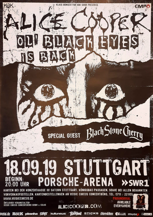 ALICE COOPER 2019 Concert Poster Germany Stuttgart Sept 18th SUBWAY POSTER