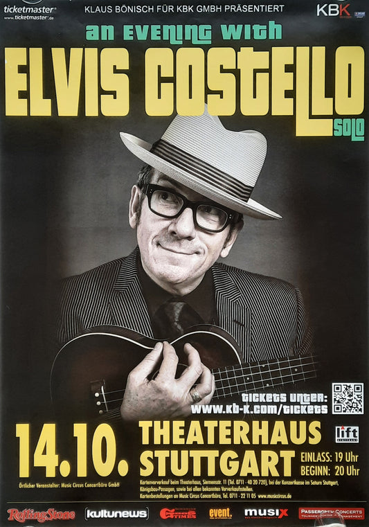 ELVIS COSTELLO 2014 Concert Poster Oct 10th Stuttgart Germany 1st Print