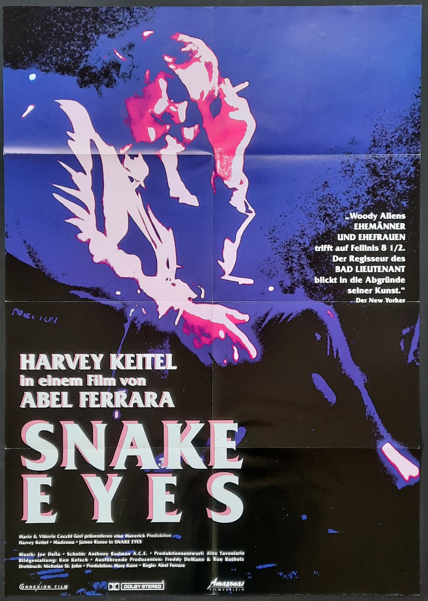 DANGEROUS GAMES - SNAKE EYES Original Movie Poster 1993 Harvey Keitel Madonna