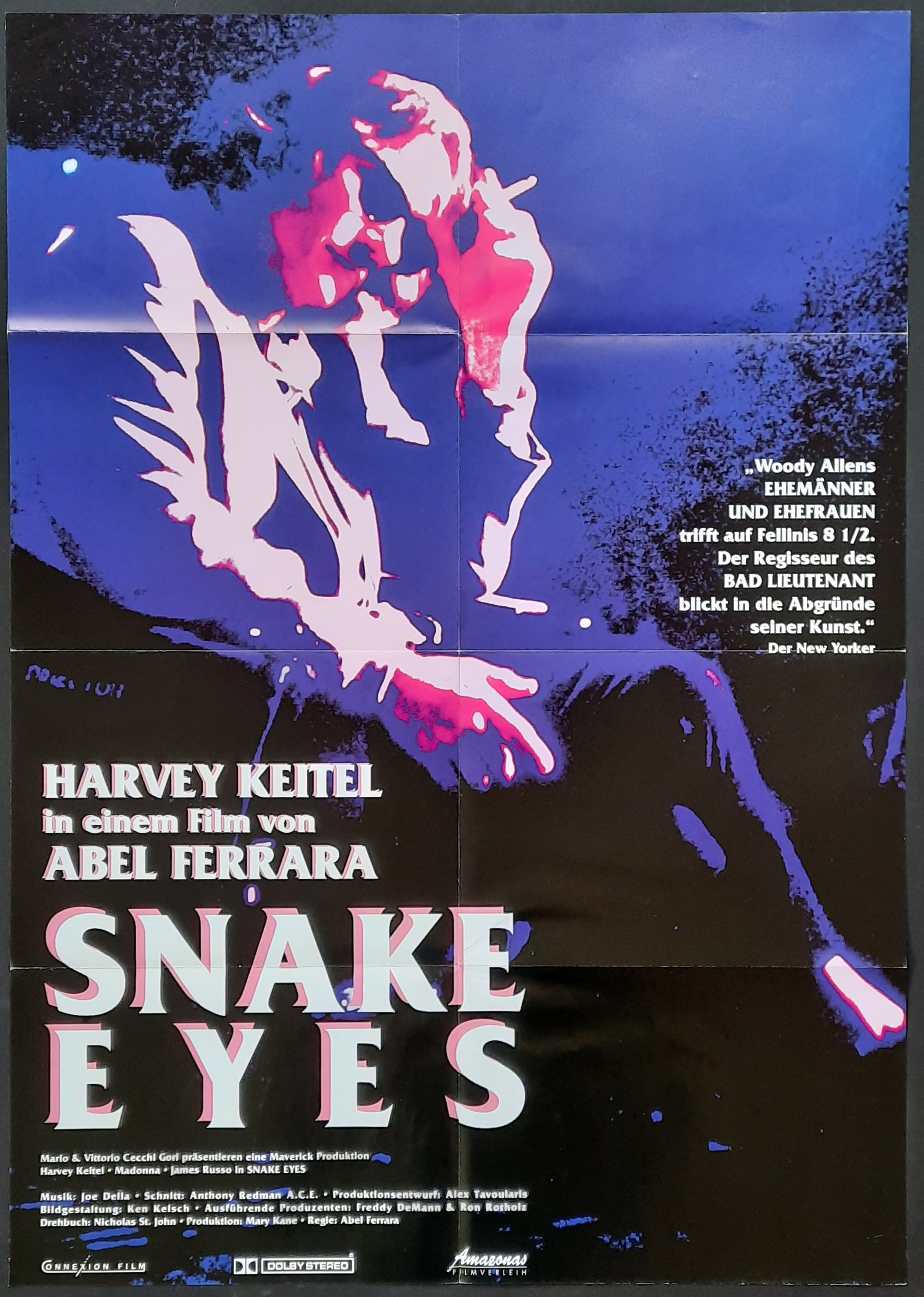 DANGEROUS GAMES - SNAKE EYES Original Movie Poster 1993 Harvey Keitel Madonna