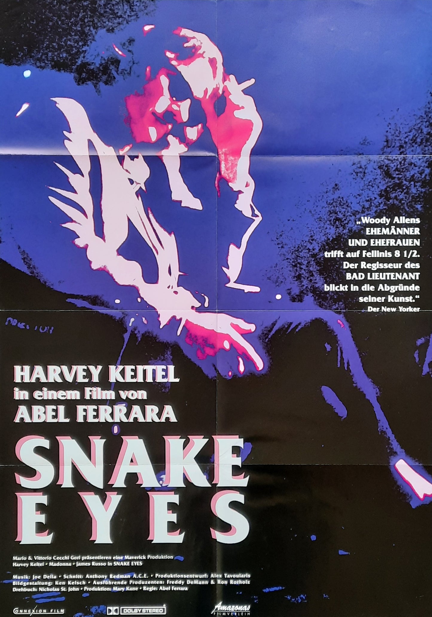 DANGEROUS GAMES - SNAKE EYES Original Movie Poster 1993 Harvey Keitel Madonna