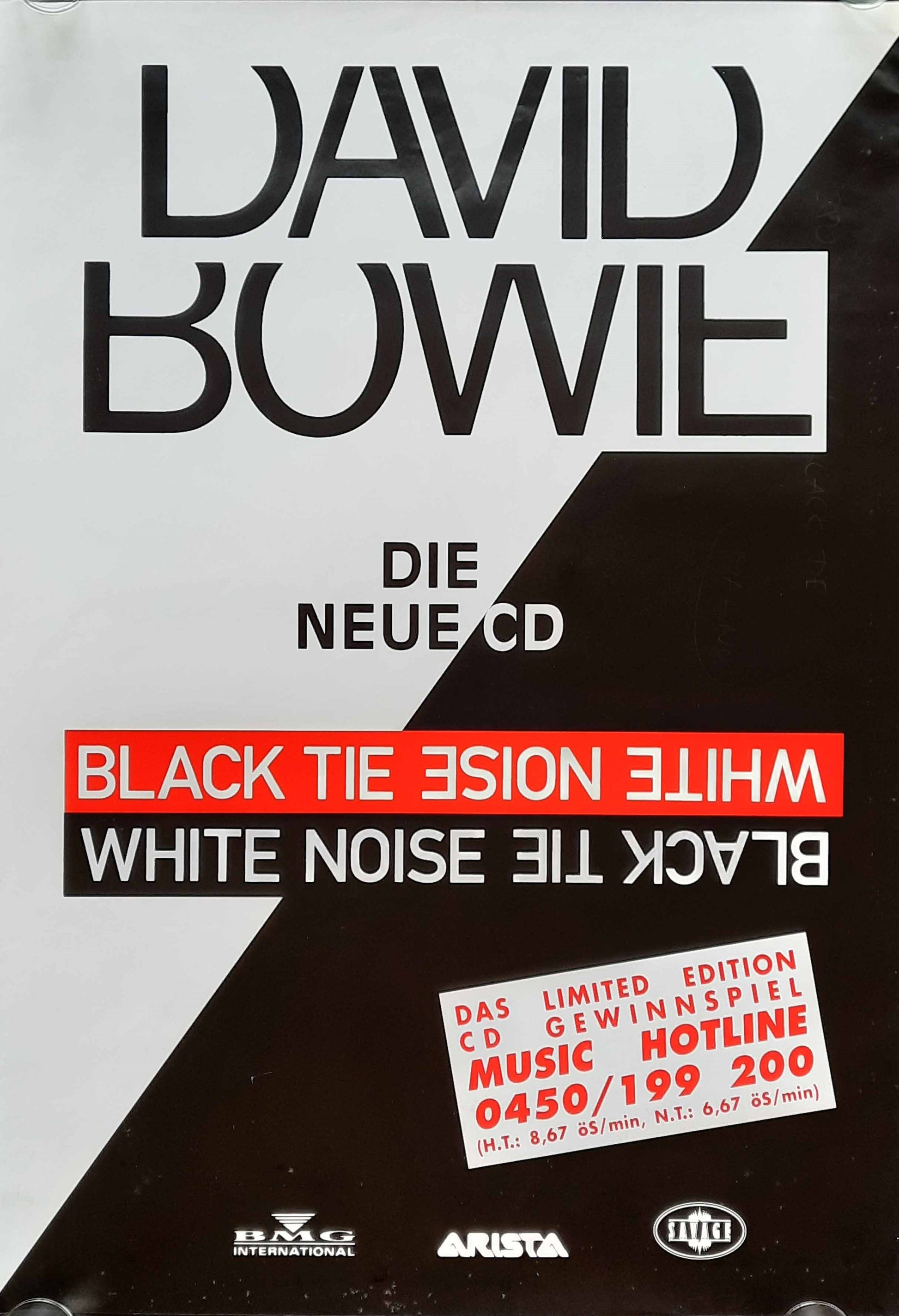 DAVID BOWIE Original Promotion Poster - 1993 Album "Black Tie White Noise" b/w version