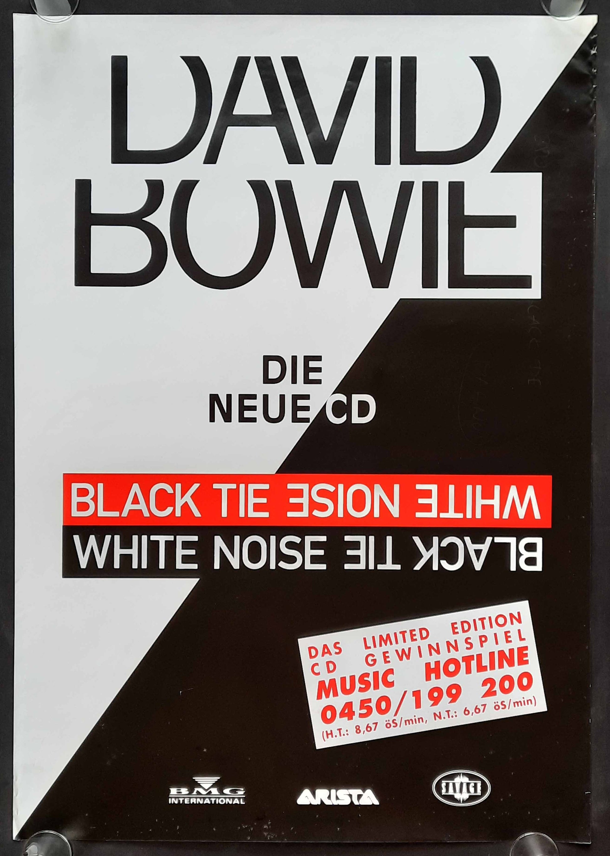 DAVID BOWIE Original Promotion Poster - 1993 Album "Black Tie White Noise" b/w version 1