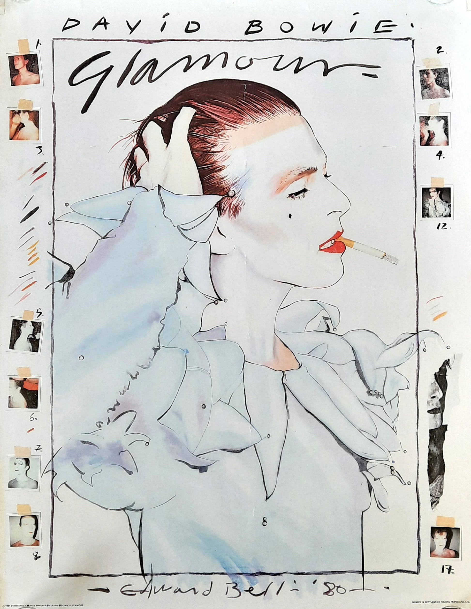 DAVID BOWIE Original Promotion Poster 1981 "GLAMOUR" by Edward Bell V2