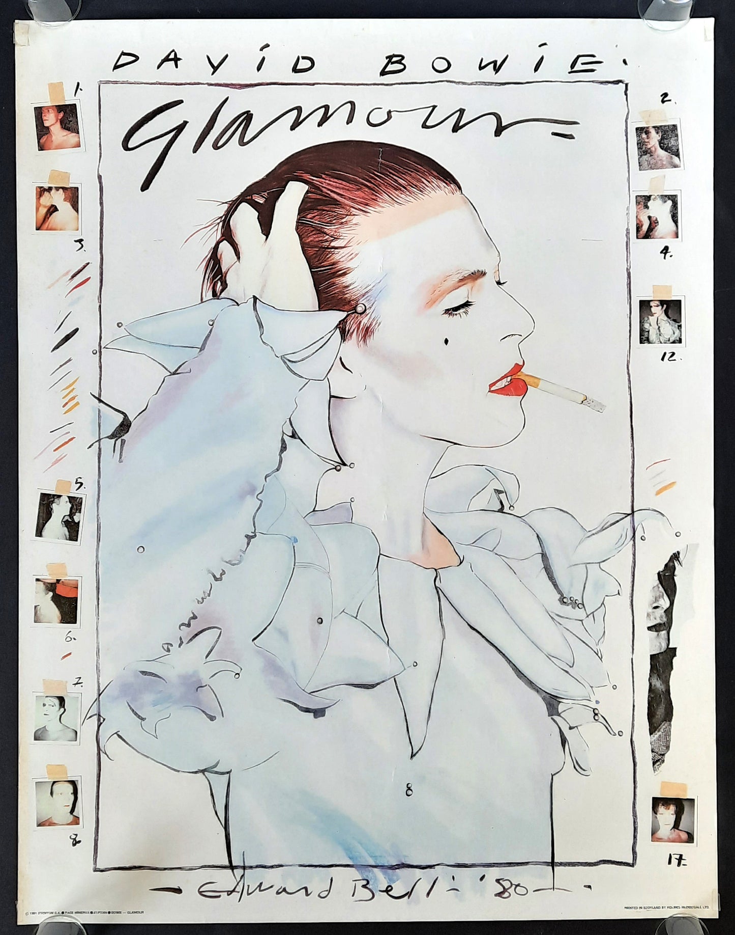 DAVID BOWIE Original Promotion Poster 1981 "GLAMOUR" by Edward Bell V2 1