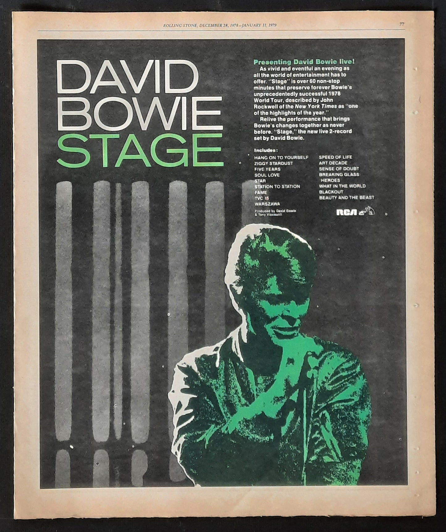 DAVID BOWIE Original Promotion Poster/Press Ad - 1978 Album STAGE 1