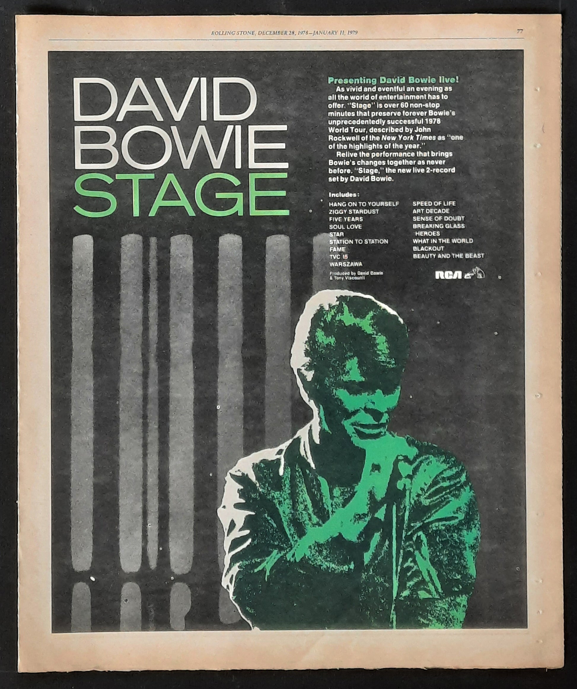 DAVID BOWIE Original Promotion Poster/Press Ad - 1978 Album STAGE 1