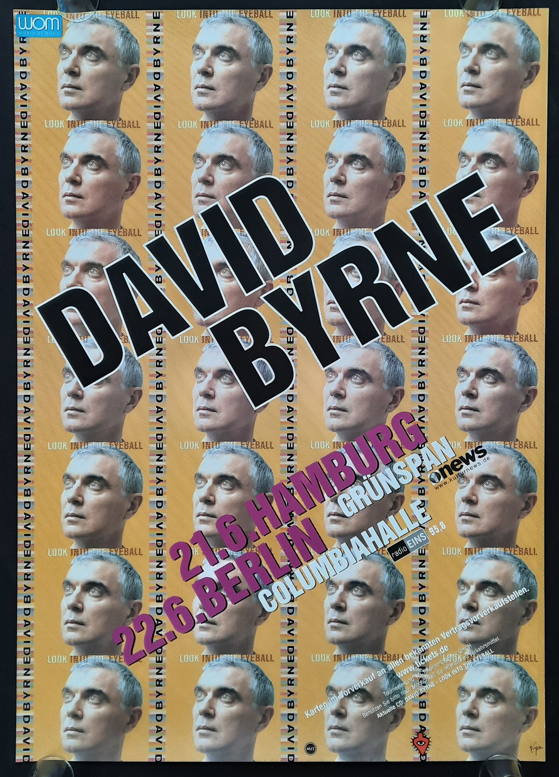 DAVID BYRNE 2001 Original Concert Poster 2001 Hamburg Berlin Germany 1