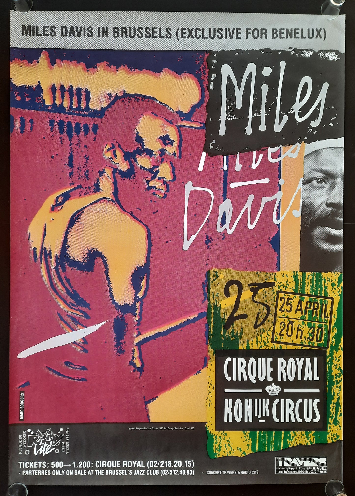 MILES DAVIS 1983 Concert Poster Apr 25th Brussels Belgium Original! SUBWAY POSTER