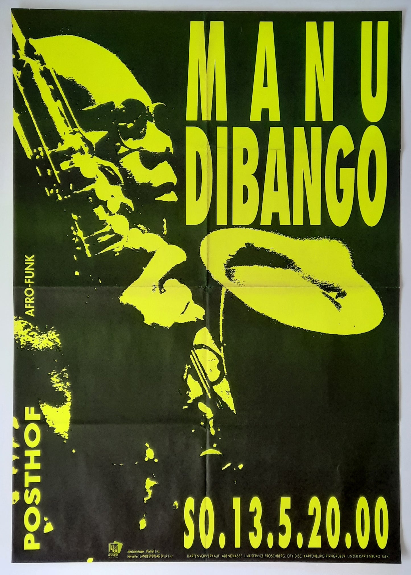 MANU DIBANGO 1990 Concert Poster May 13th Linz Austria 1st print