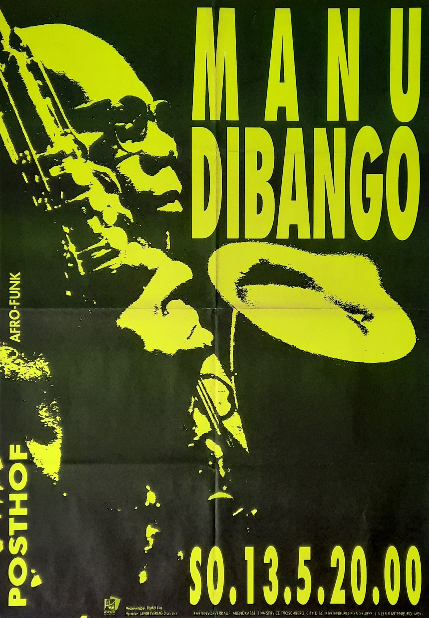 MANU DIBANGO 1990 Concert Poster May 13th Linz Austria 1st print