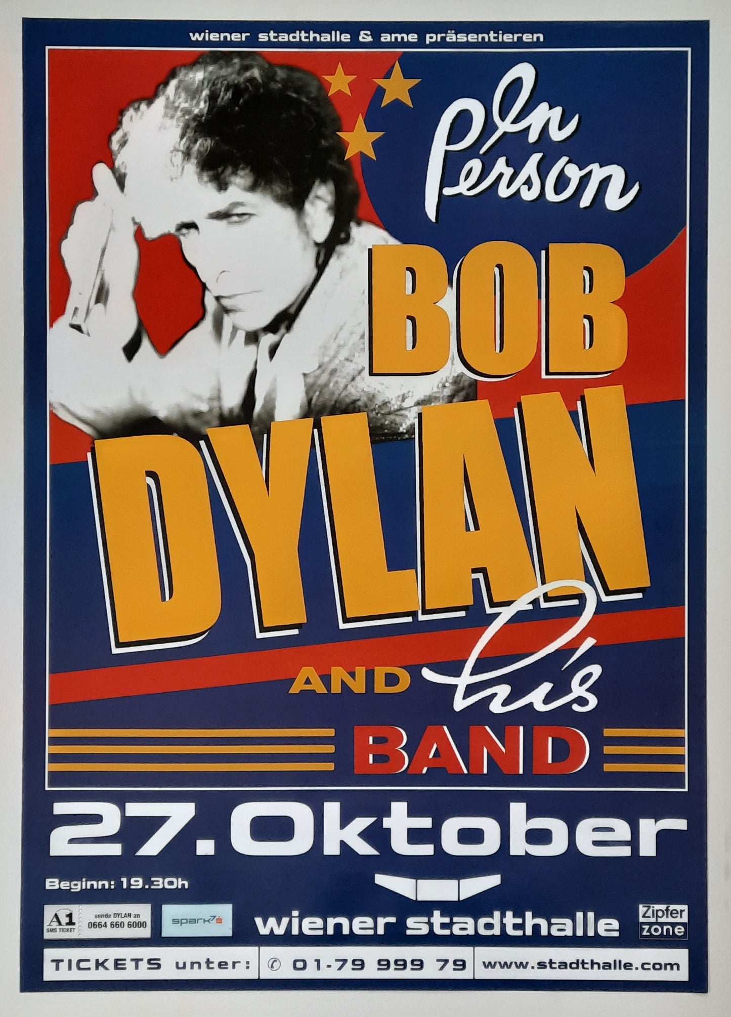 BOB DYLAN 2003 Concert Poster Oct 27th Vienna, Austria 1st print