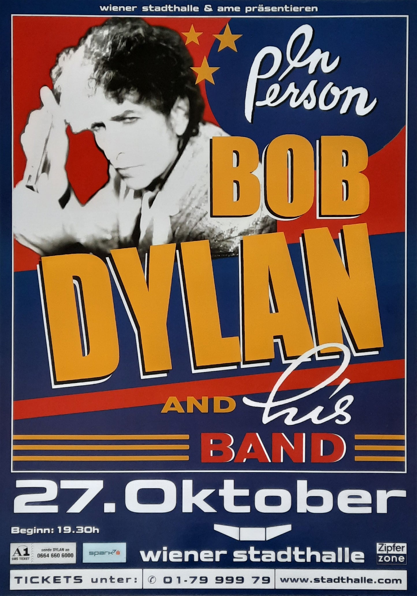 BOB DYLAN 2003 Concert Poster Oct 27th Vienna, Austria 1st print