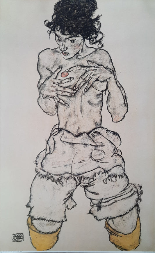 EGON SCHIELE 1917 Original Licensed Poster - Semi-nude act by Mazzotta 1980s