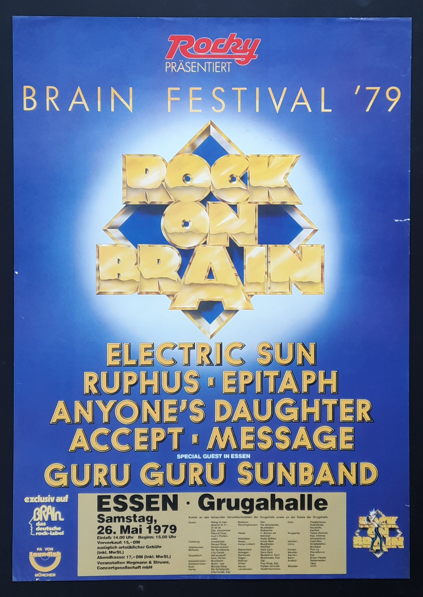 ELECTRIC SUN - RUPHUS - GURU GURU Original Concert Brain Festival Poster May 29 , 1979 Essen Germany