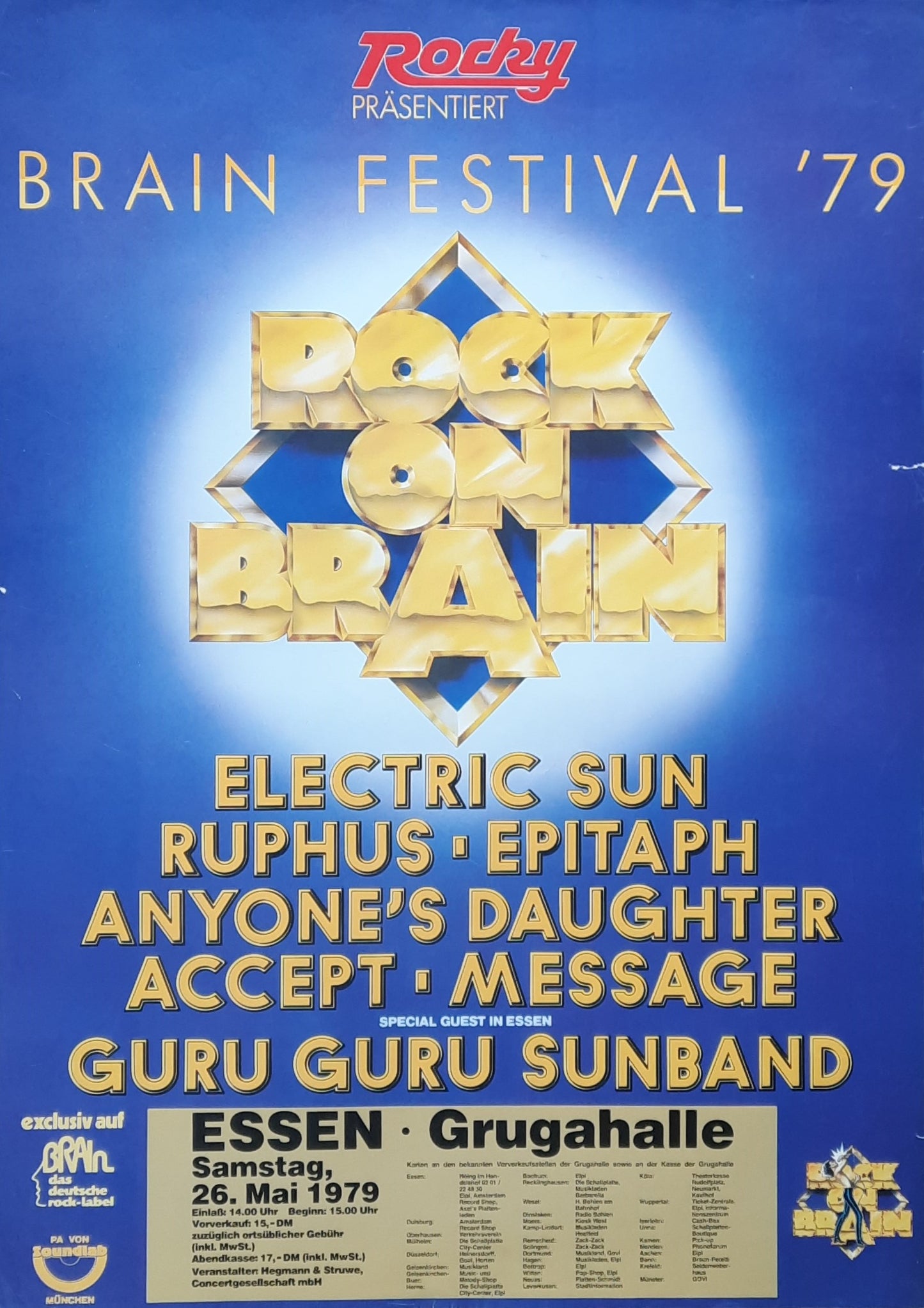ELECTRIC SUN - RUPHUS - GURU GURU Original Concert Brain Festival Poster May 29 , 1979 Essen Germany 1