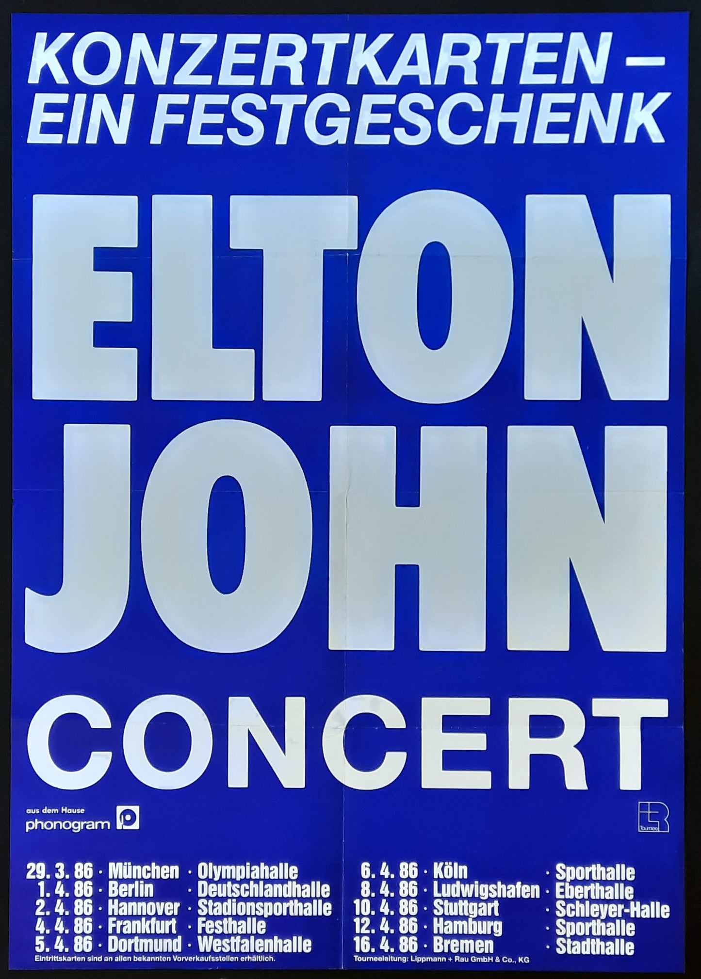 ELTON JOHN Original Concert Poster 1986 Tour Germany