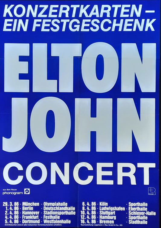 ELTON JOHN Original Concert Poster 1986 Tour Germany