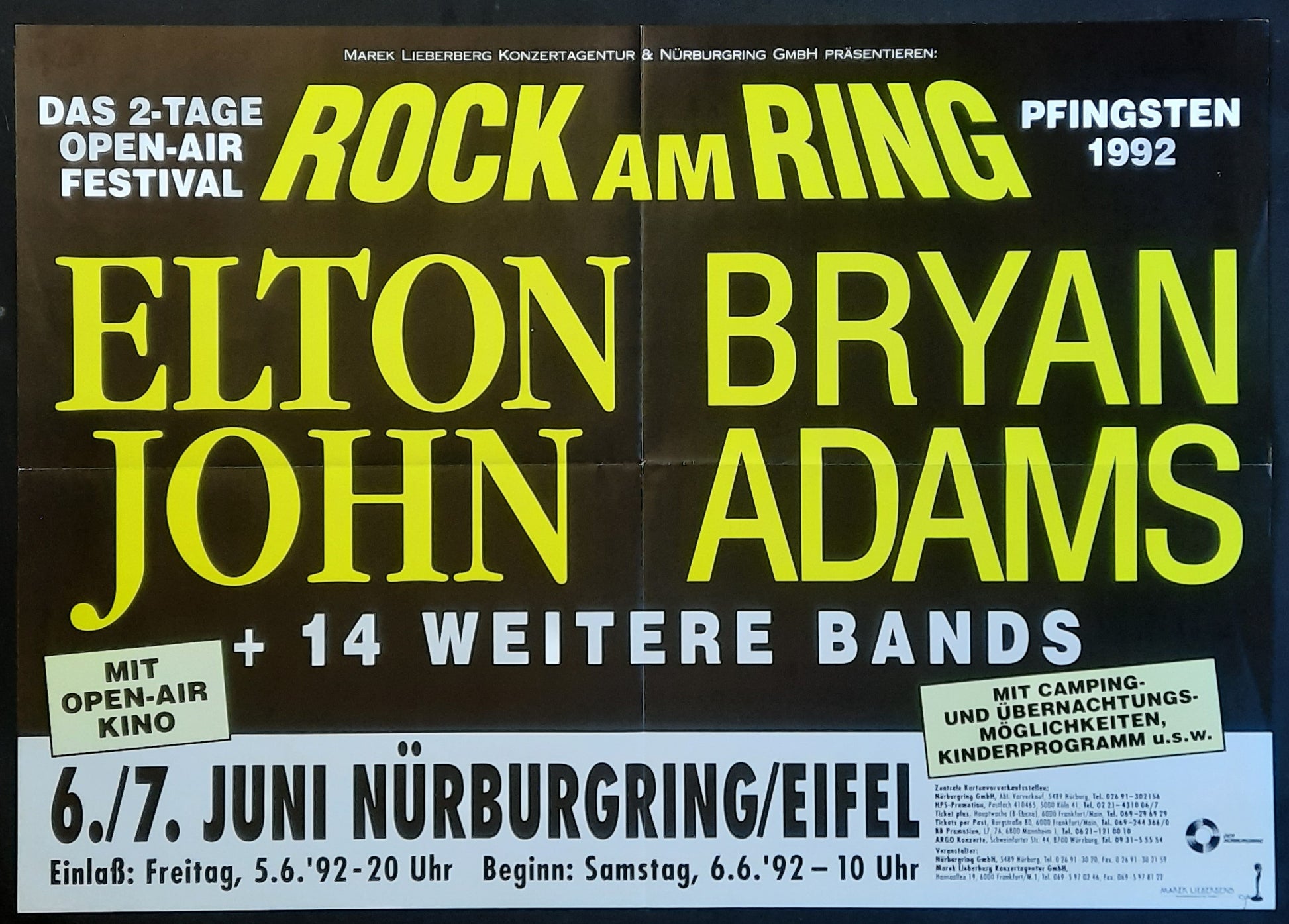 ELTON JOHN - BRYAN ADAMS Original Concert Poster June 6 1992 Germany