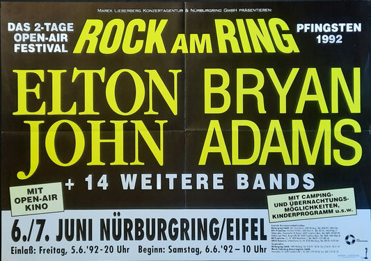 ELTON JOHN - BRYAN ADAMS Original Concert Poster June 6 1992 Germany 1