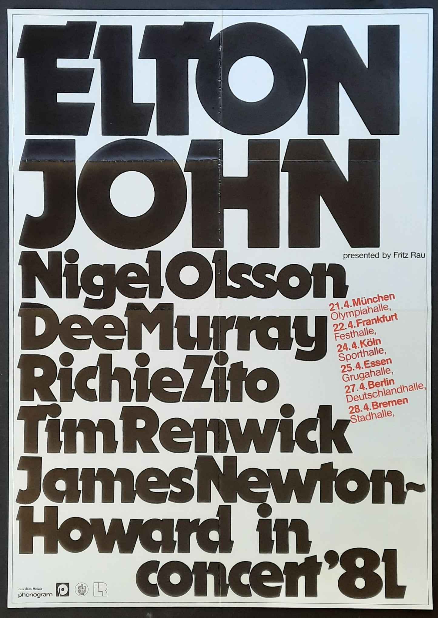 ELTON JOHN Original Concert Poster 1981 Germany