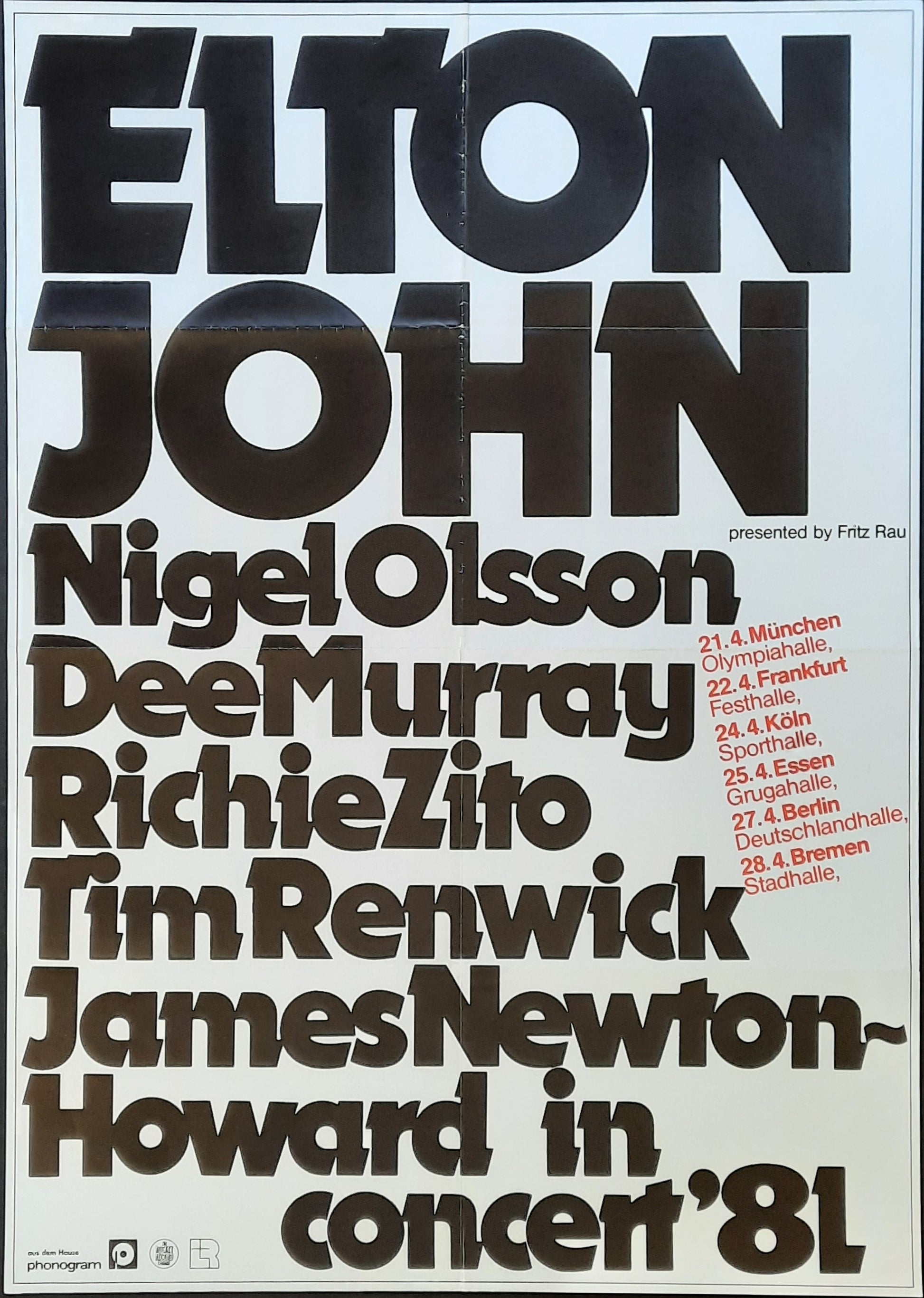 ELTON JOHN Original Concert Poster 1981 Germany 1