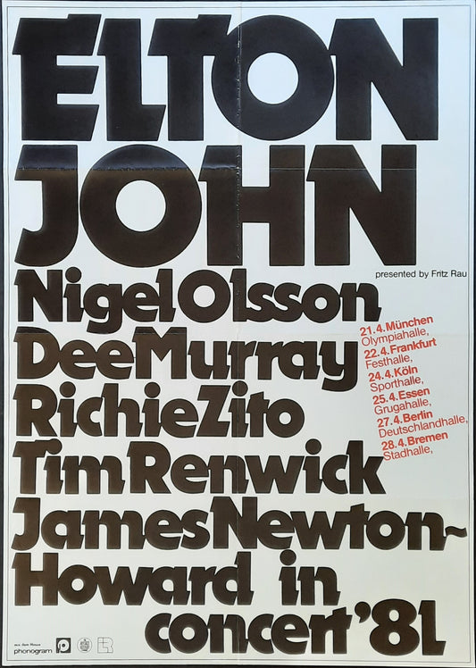 ELTON JOHN Original Concert Poster 1981 Germany 1