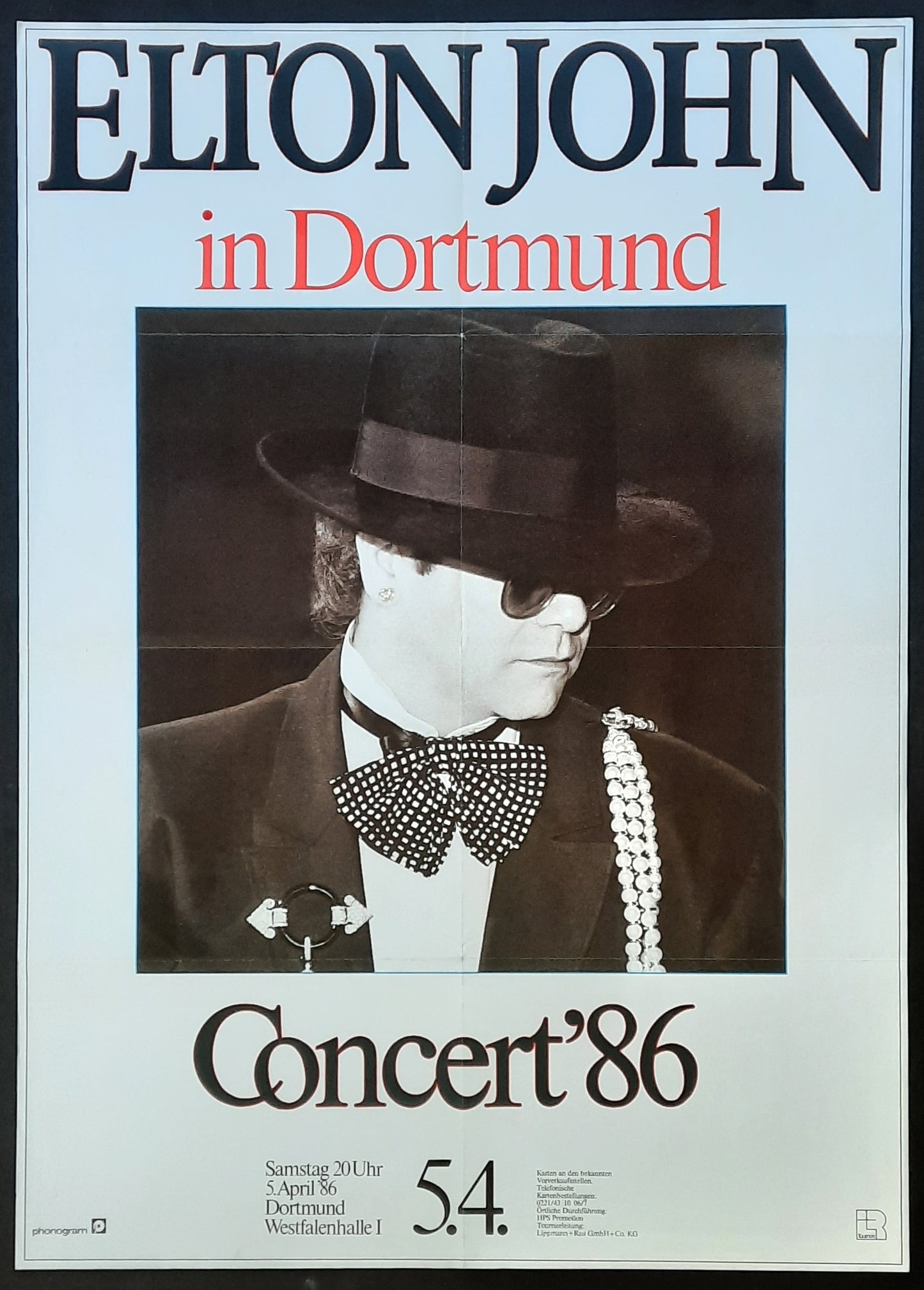 ELTON JOHN Original Concert Poster April 5, 1986 Dortmund Germany